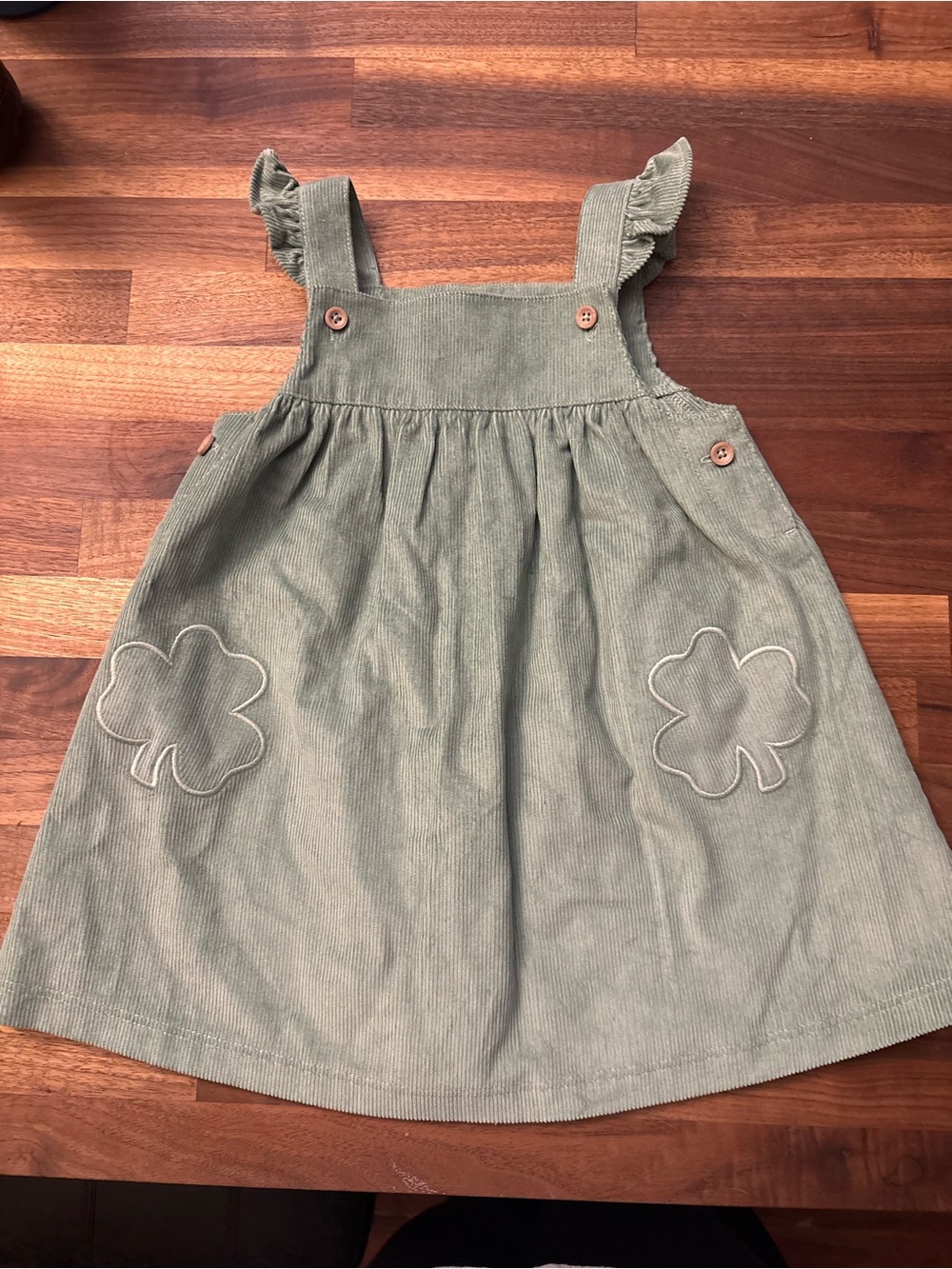 Carter's Sage Green Corduroy Pinafore with Clover Pockets